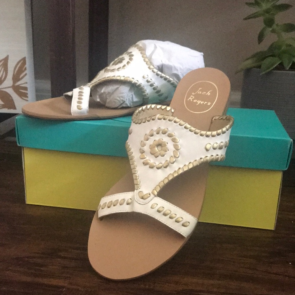 Jack Rogers white and gold Sarah sandal 8.5